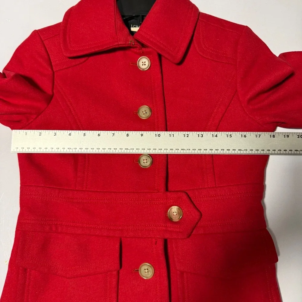 J.Crew Womens Red Wool Blend Button‎ Front Pea Coat Jacket AS-IS 6 Mid length - Picture 9 of 15